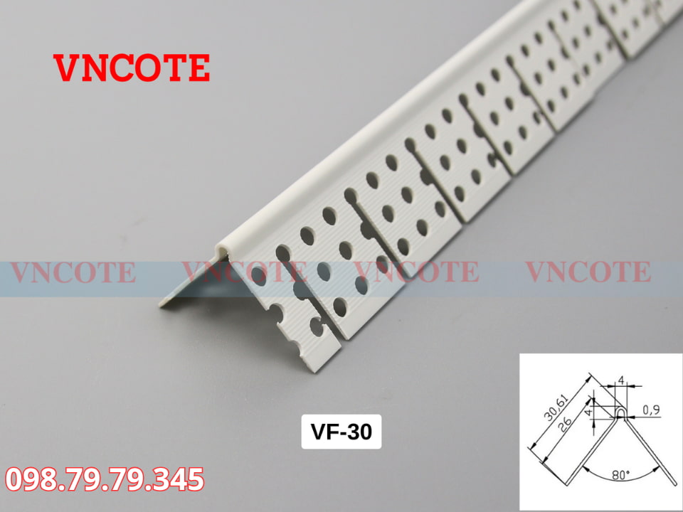 Nẹp góc nhựa thạch cao VF 30 dạng chữ V có lỗ bả ma tít