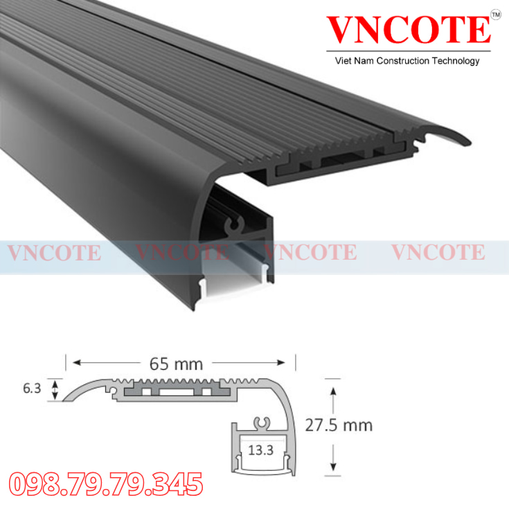 Nẹp LED cầu thang NPL-LED-B-3.0 VNCOTE - Nẹp nhôm chống trượt mũi bậc có khe LED